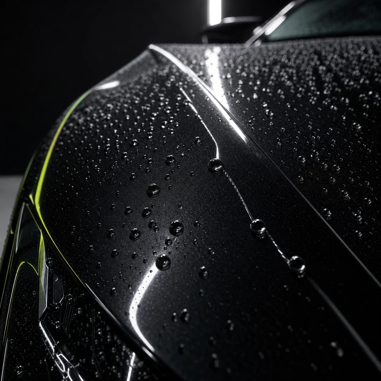 Hydrophobic water beading on ceramic-coated car paint