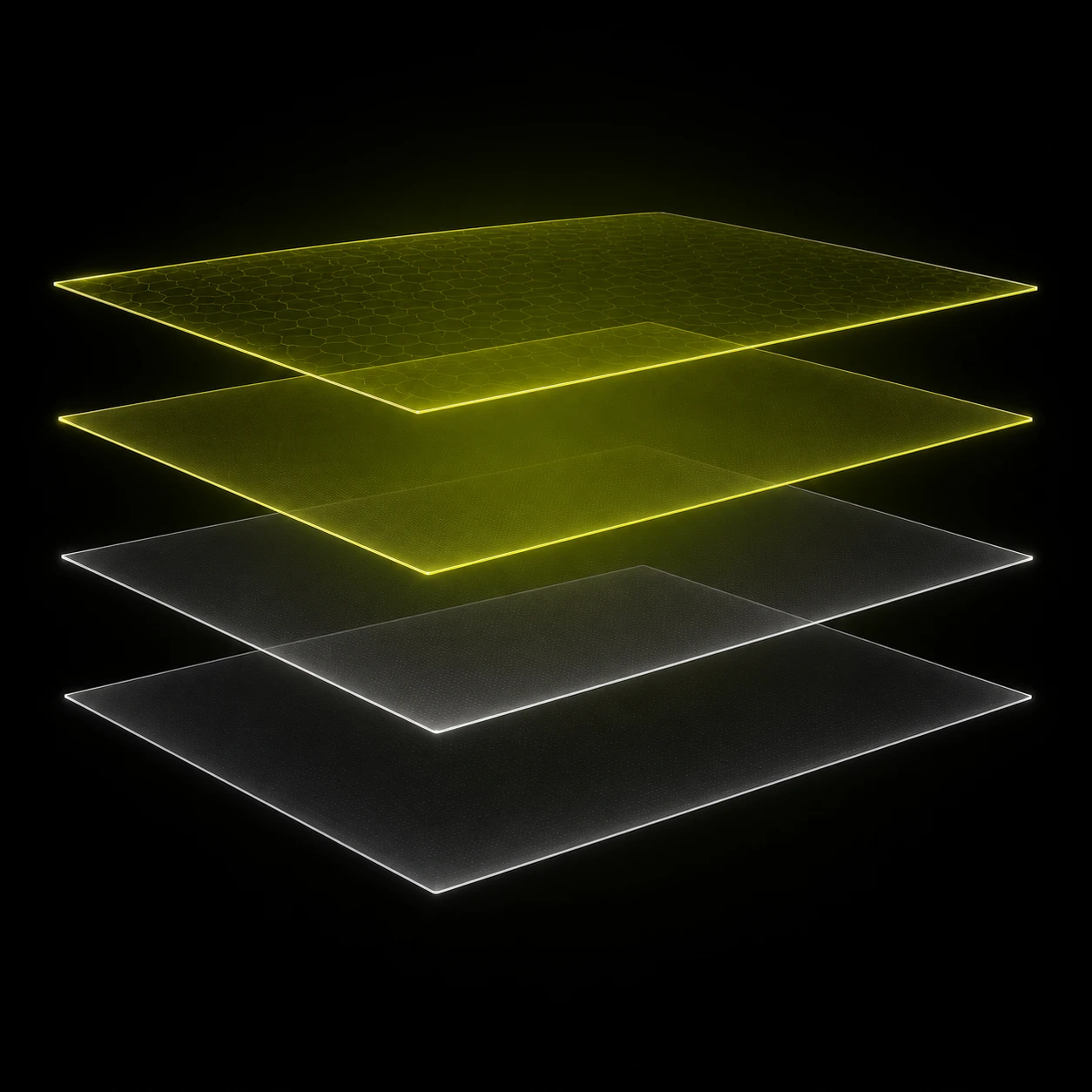 Four floating transparent paint protection film layers